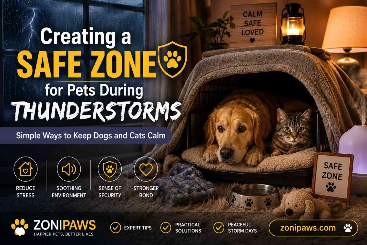 creating-safe-zone-for-pets-during-thunderstorms Creating a Safe Zone for Pets During Thunderstorms: Simple Ways to Keep Dogs and Cats Calm